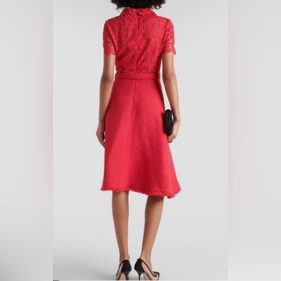 Oscar de la Renta NWT Short-Sleeve Gardenia Guipure And Tweed Midi Dress - Picture 11 of 13